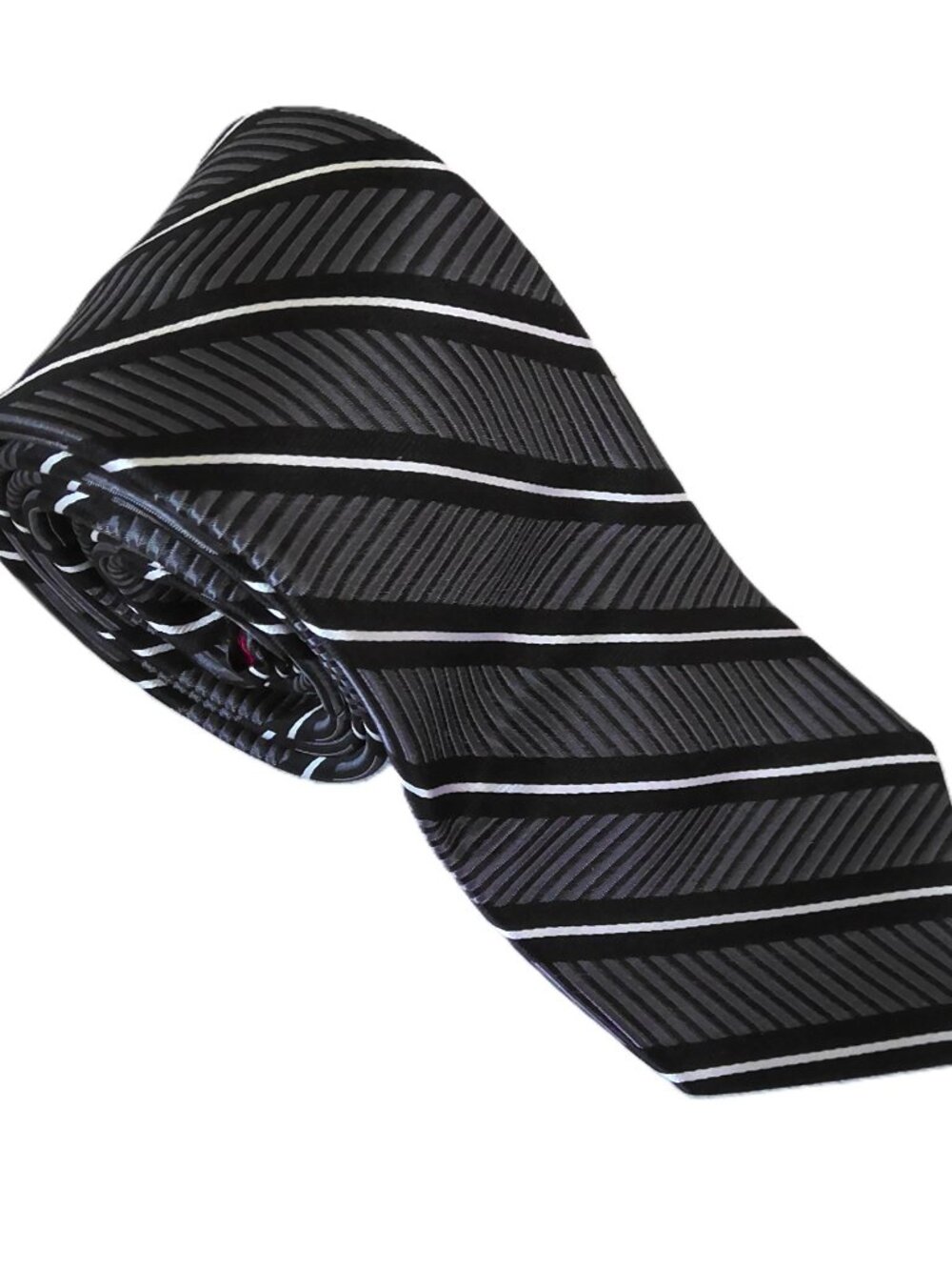 Nick Cannon Men's Neck Tie Black Gray & White Striped 100% Silk Extra Long